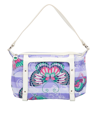 Butterly Printed Shoulder Bag, &pound;195, Handbags, Purple/White, Canvas, Front view